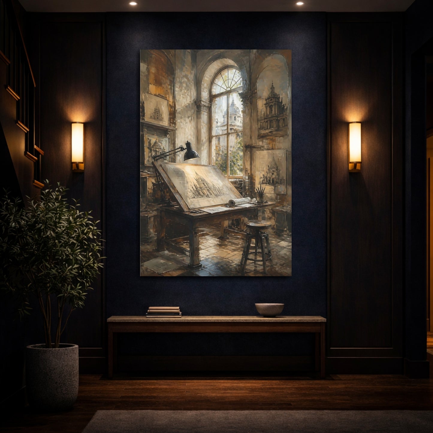 Mockup 4. Sunlit Architectural Desk shown as canvas print