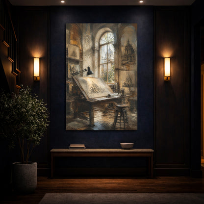 Mockup 4. Sunlit Architectural Desk shown as canvas print