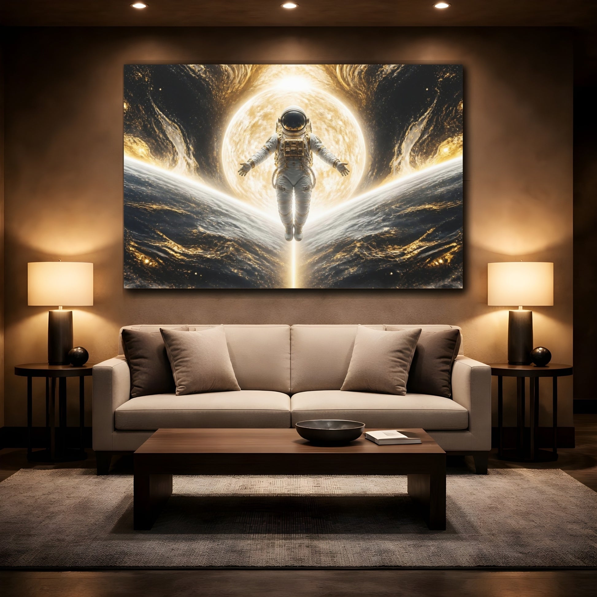 Mockup 2. Sunlit Astronaut Ascension shown as canvas print