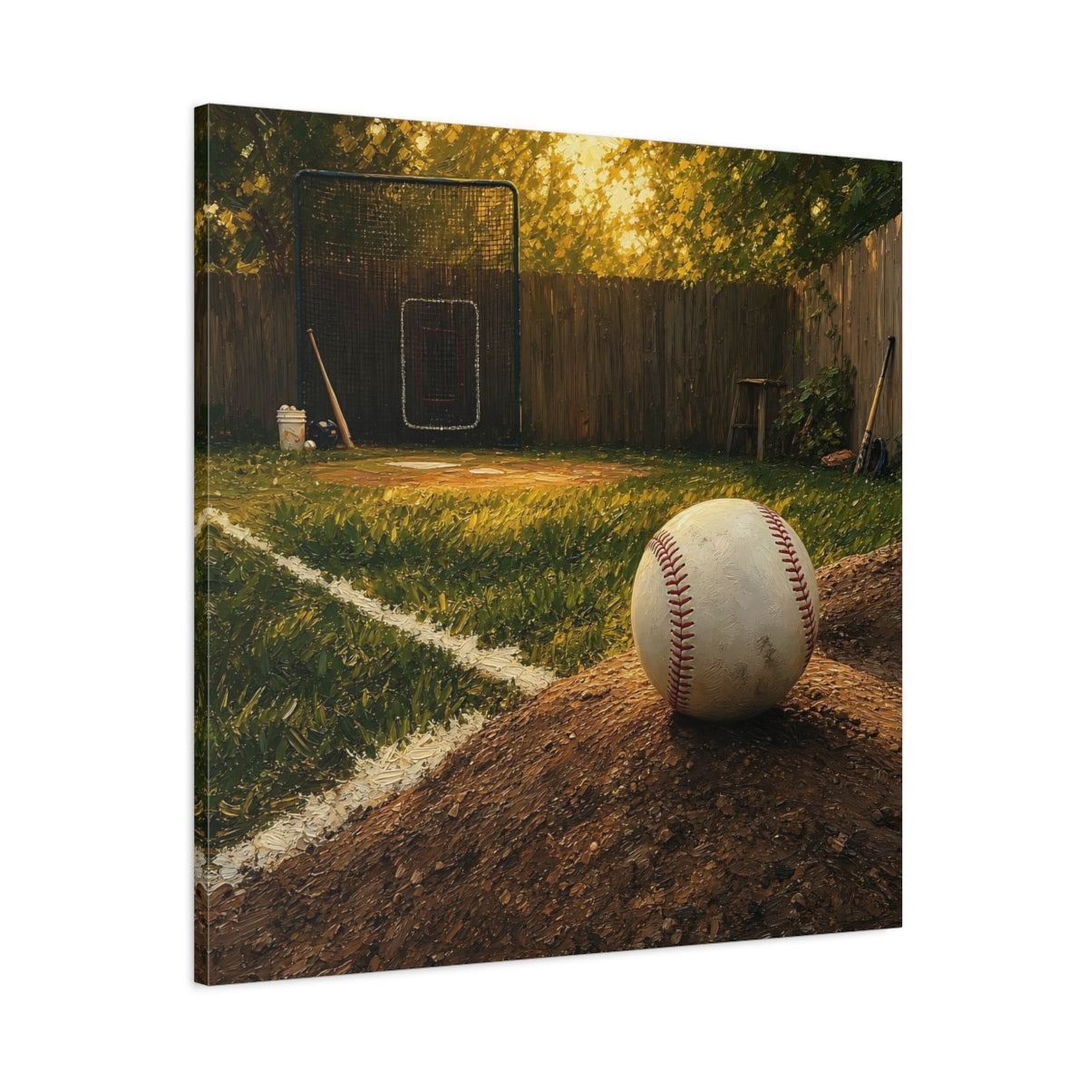 Main Mockup. Sunlit Backyard Baseball shown as canvas print