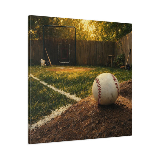 Main Mockup. Sunlit Backyard Baseball shown as canvas print