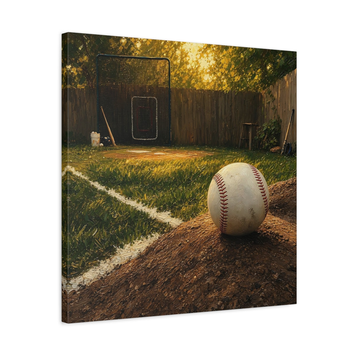 Side Mockup 4. Sunlit Backyard Baseball shown as canvas print