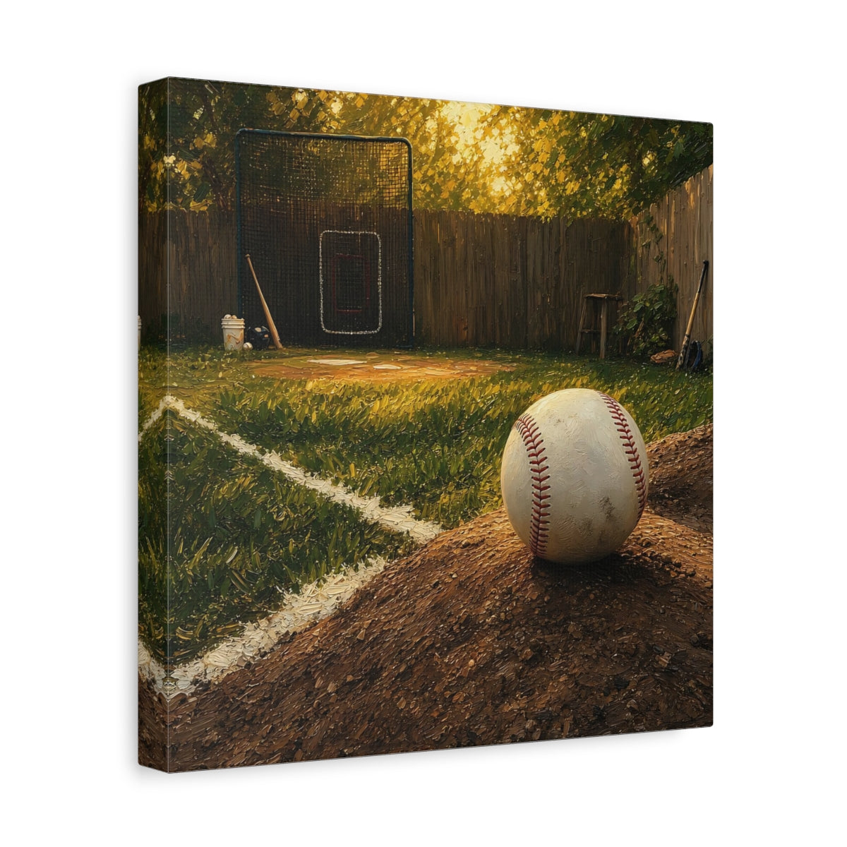 Side Mockup 8. Sunlit Backyard Baseball shown as canvas print