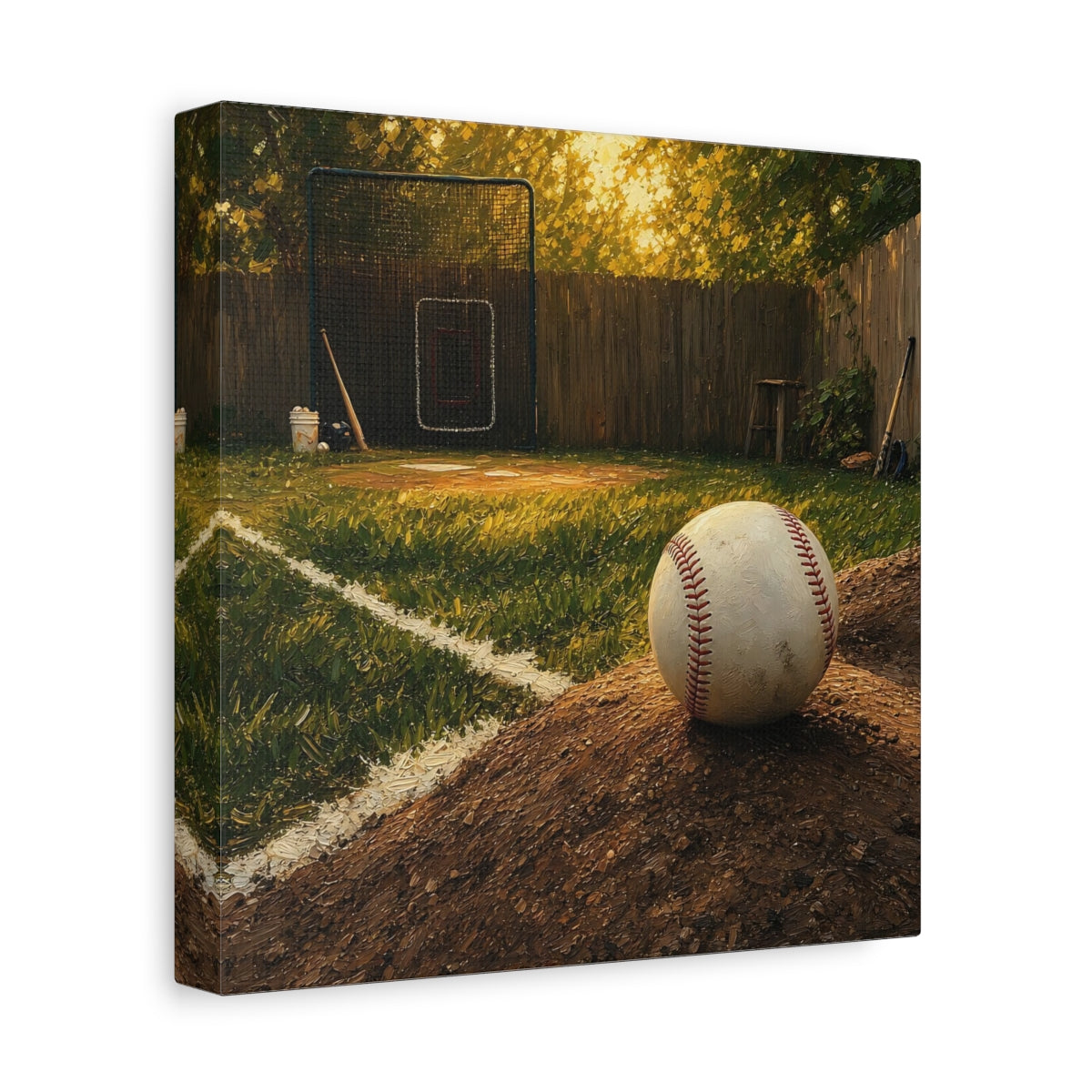 Side Mockup 9. Sunlit Backyard Baseball shown as canvas print