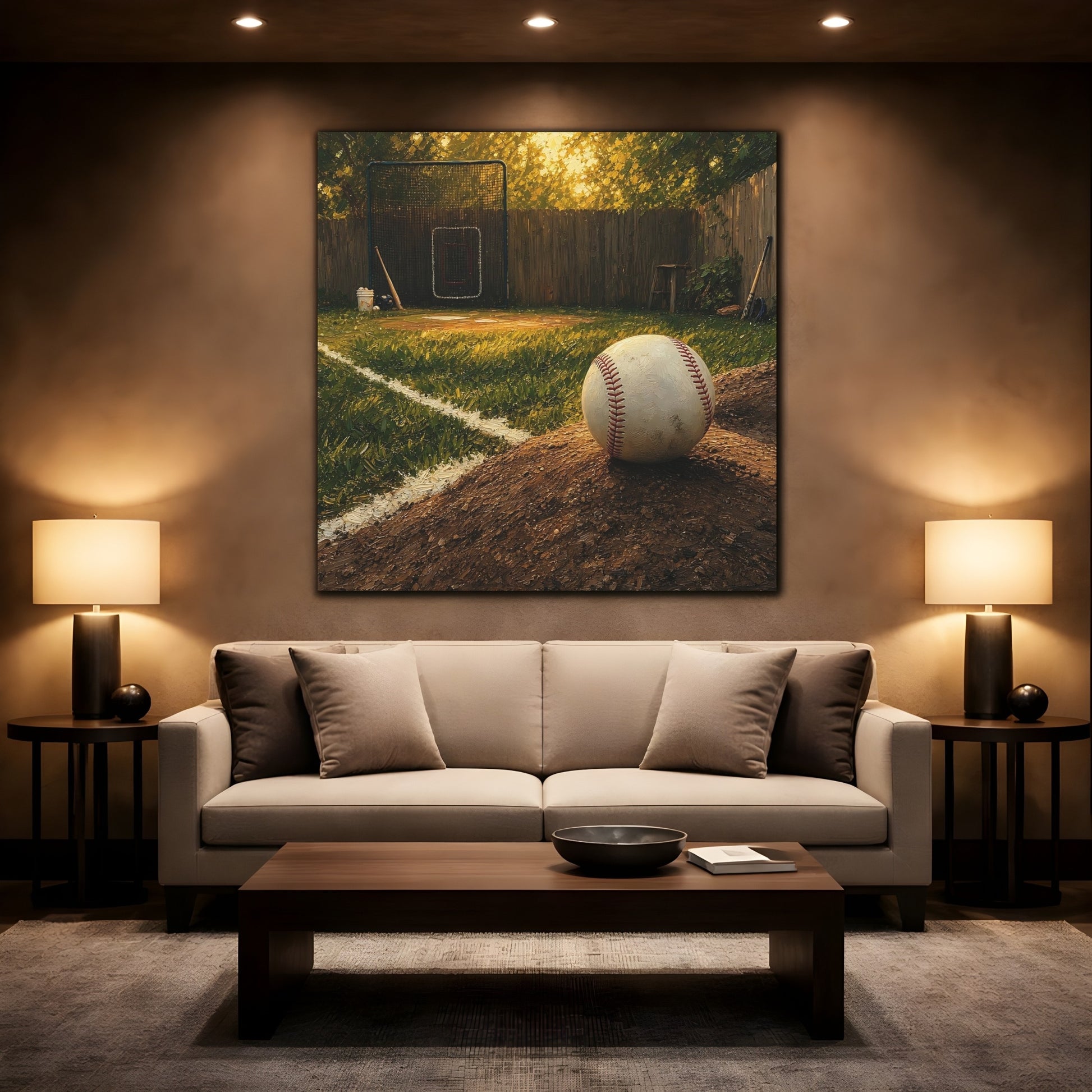 Mockup 2. Sunlit Backyard Baseball shown as canvas print