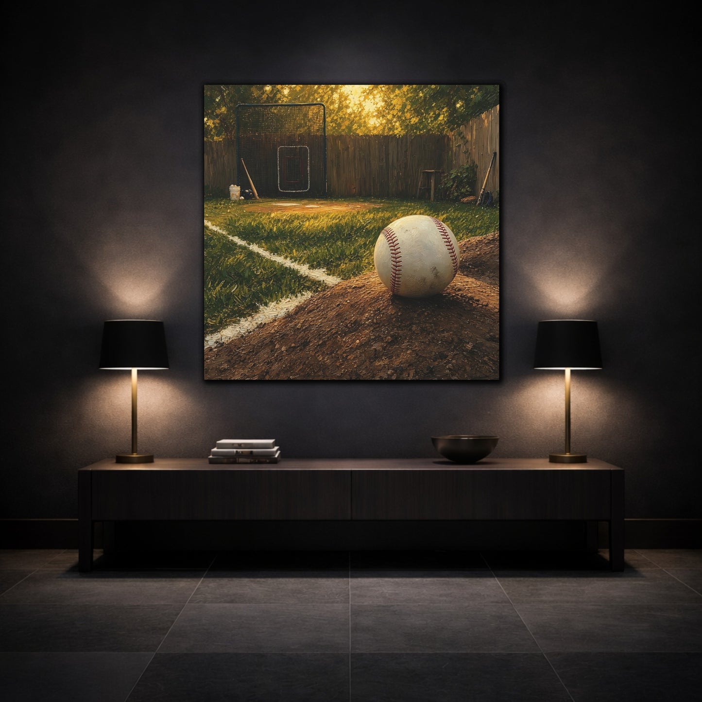Mockup 3. Sunlit Backyard Baseball shown as canvas print