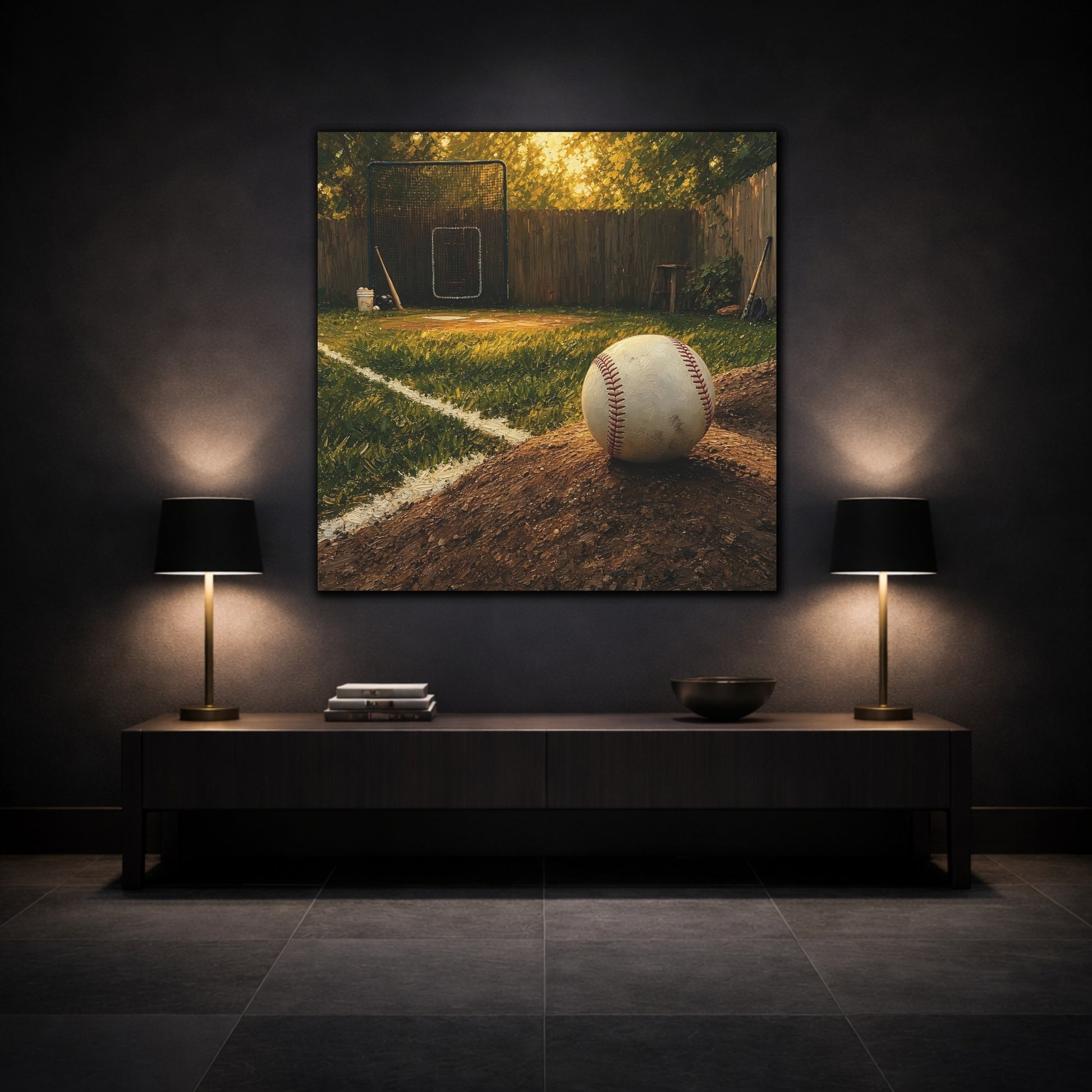 Mockup 3. Sunlit Backyard Baseball shown as canvas print