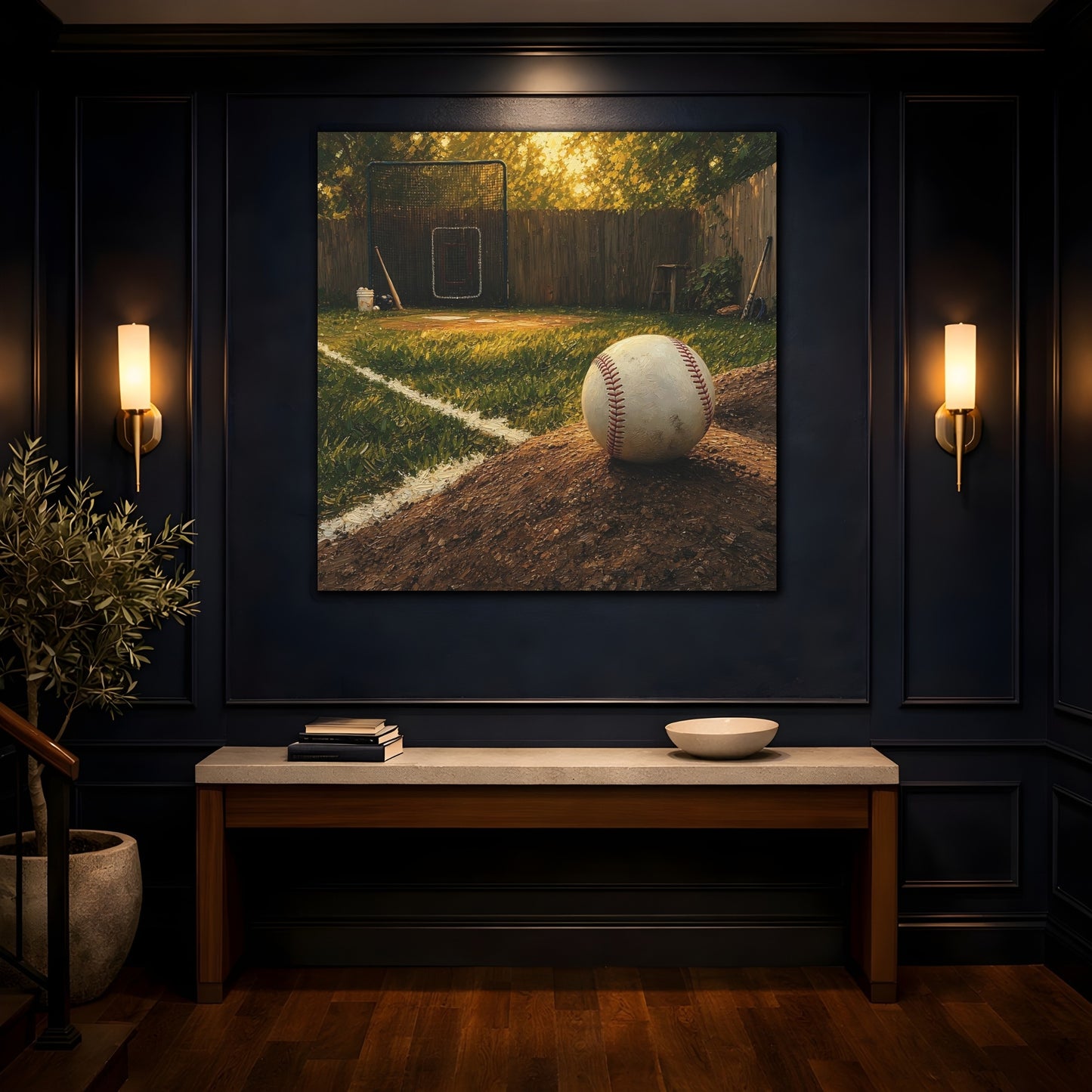 Mockup 4. Sunlit Backyard Baseball shown as canvas print
