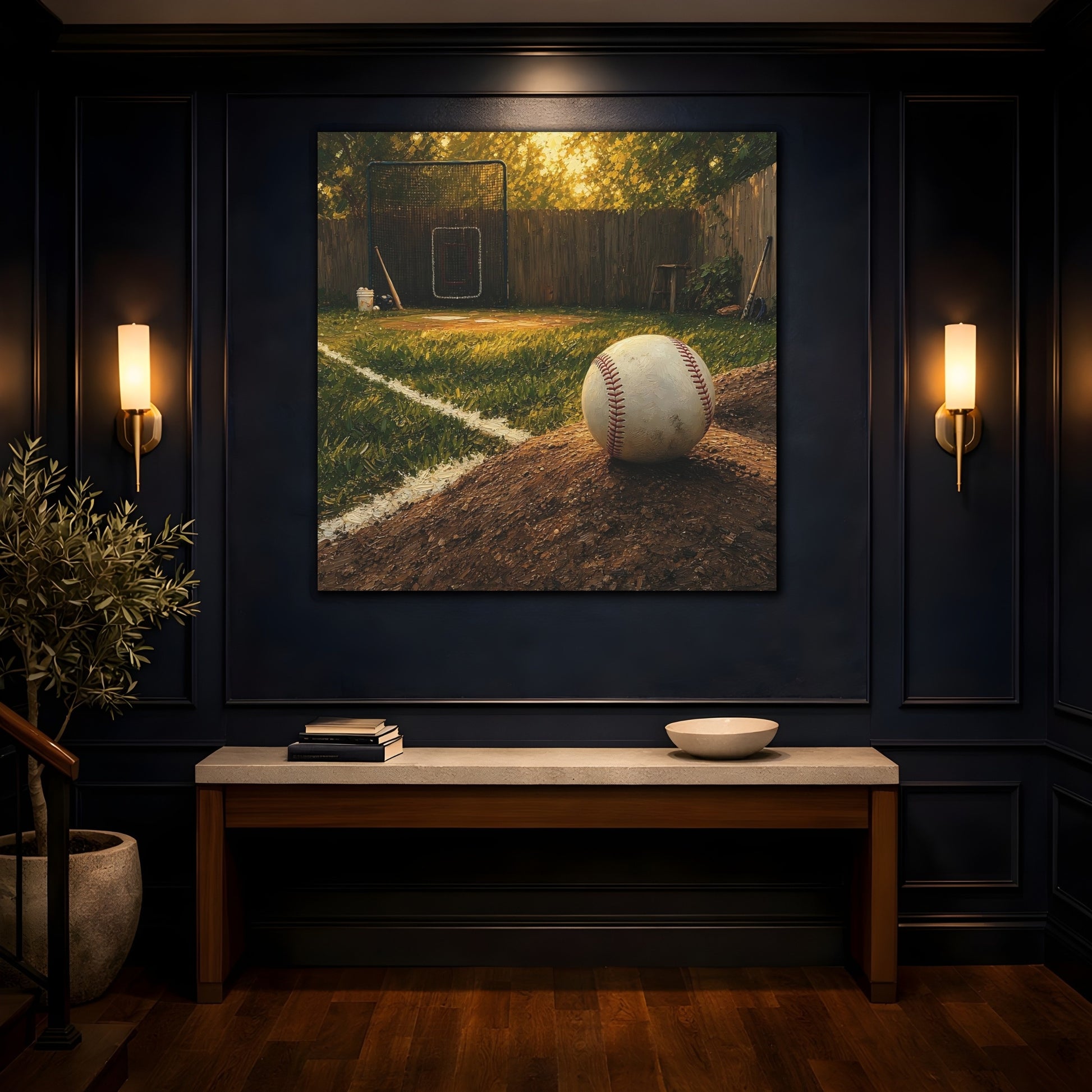 Mockup 4. Sunlit Backyard Baseball shown as canvas print