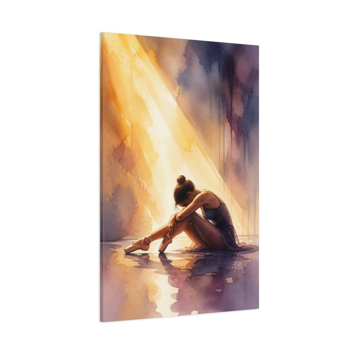 Side Mockup 1. Sunlit Ballerina Resting shown as canvas print