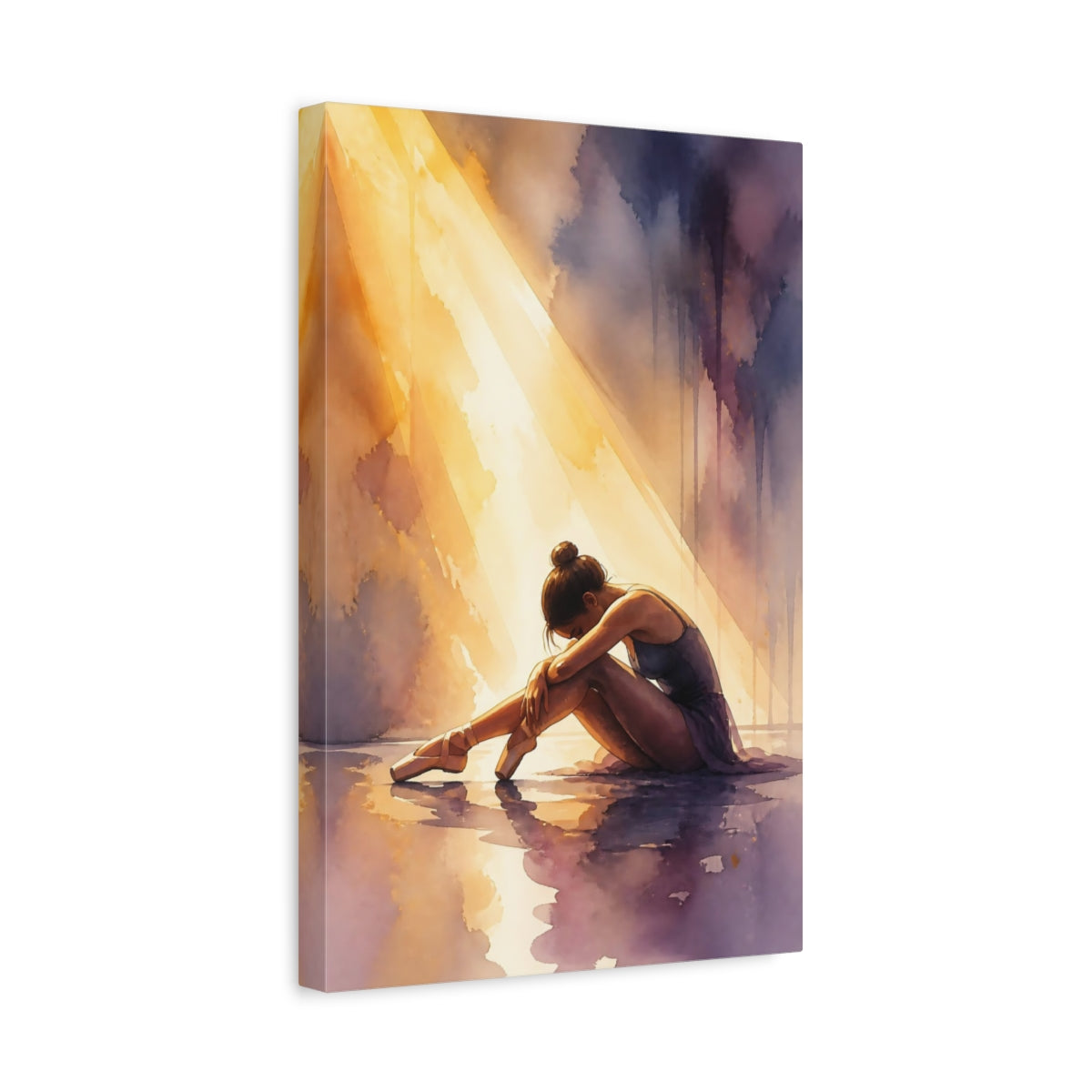 Side Mockup 4. Sunlit Ballerina Resting shown as canvas print