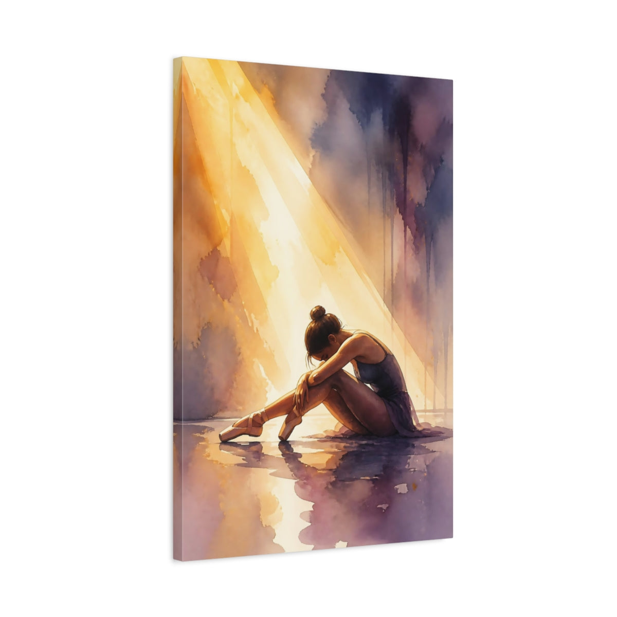 Side Mockup 2. Sunlit Ballerina Resting shown as canvas print
