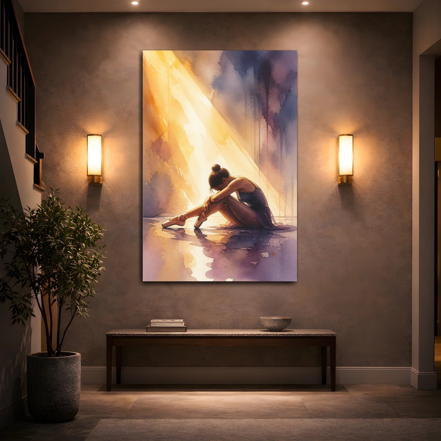 Mockup 2. Sunlit Ballerina Resting shown as canvas print