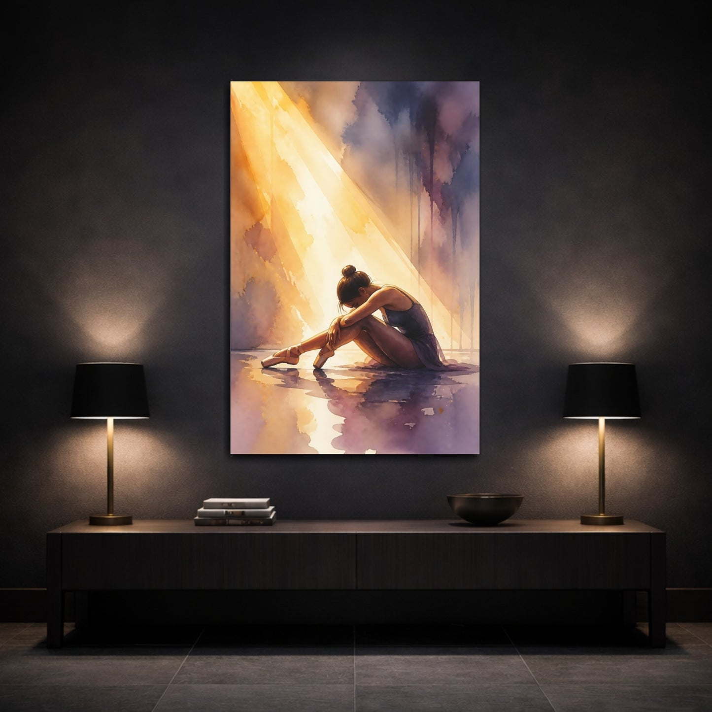 Mockup 3. Sunlit Ballerina Resting shown as canvas print