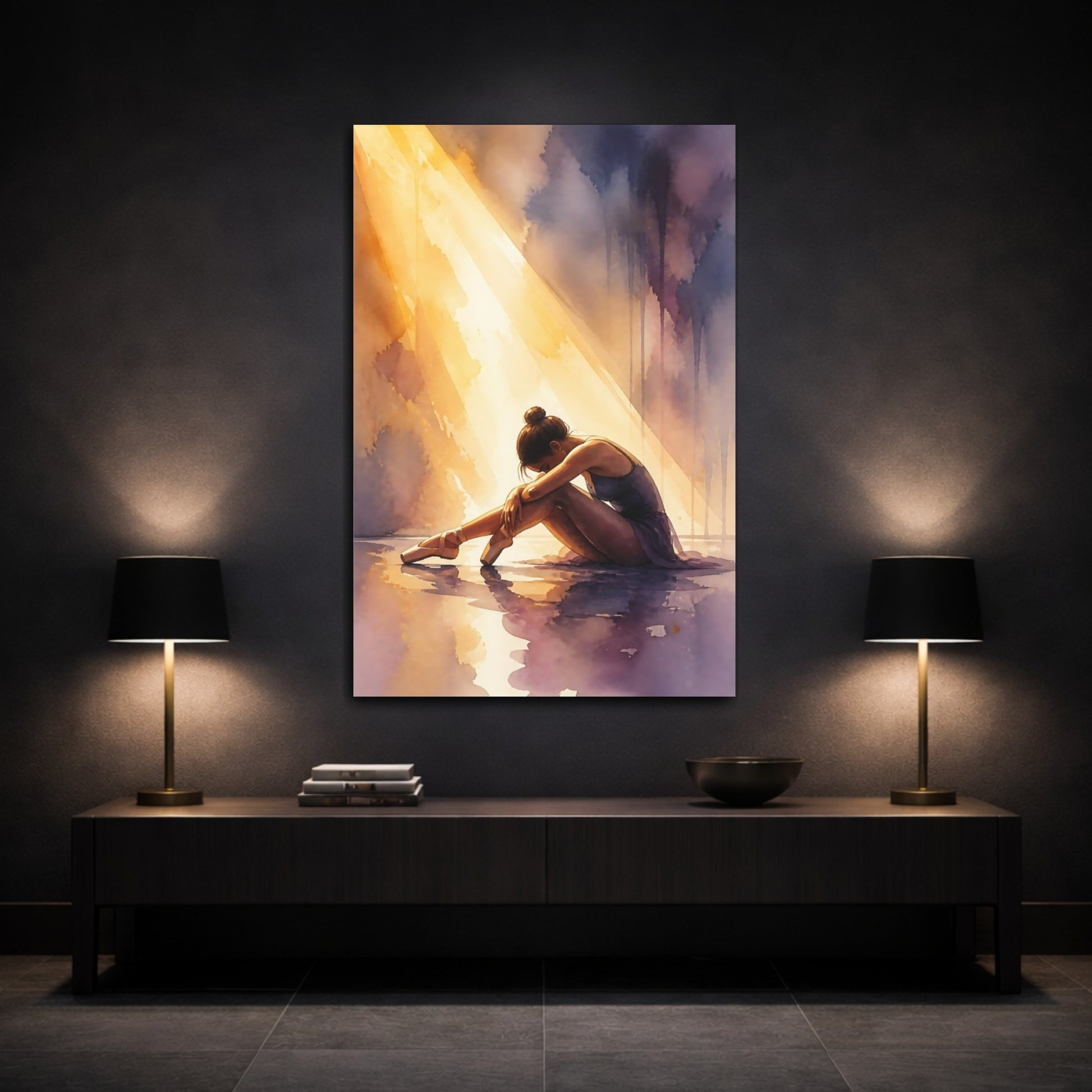 Mockup 3. Sunlit Ballerina Resting shown as canvas print