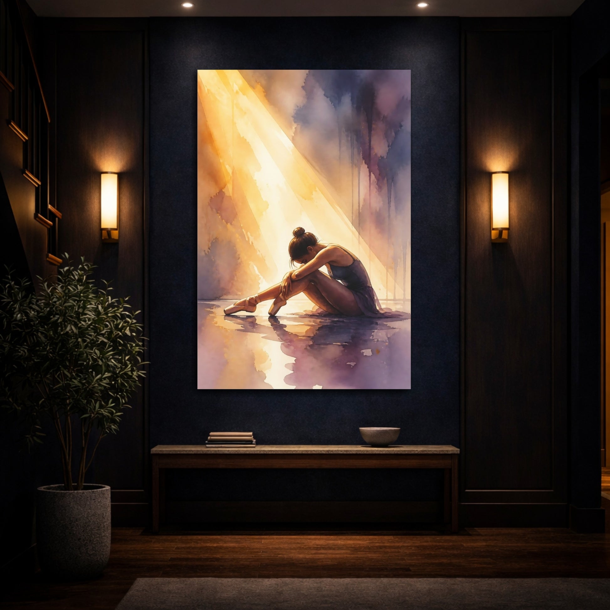 Mockup 4. Sunlit Ballerina Resting shown as canvas print