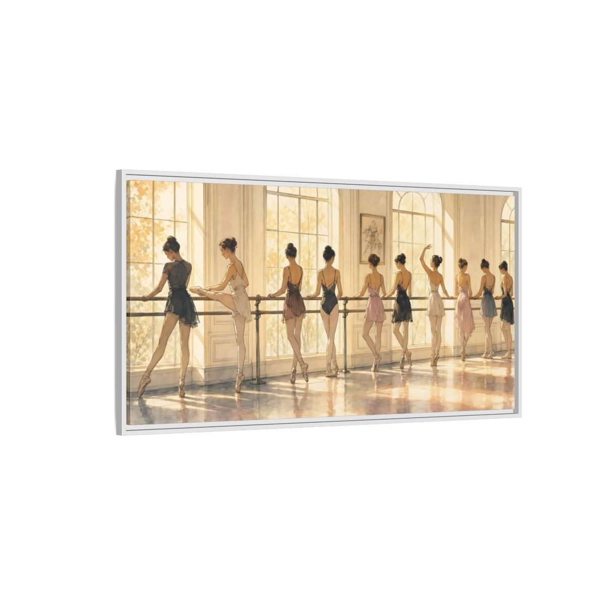 Side Mockup 3. Sunlit Ballet At The Barre shown as framed canvas print