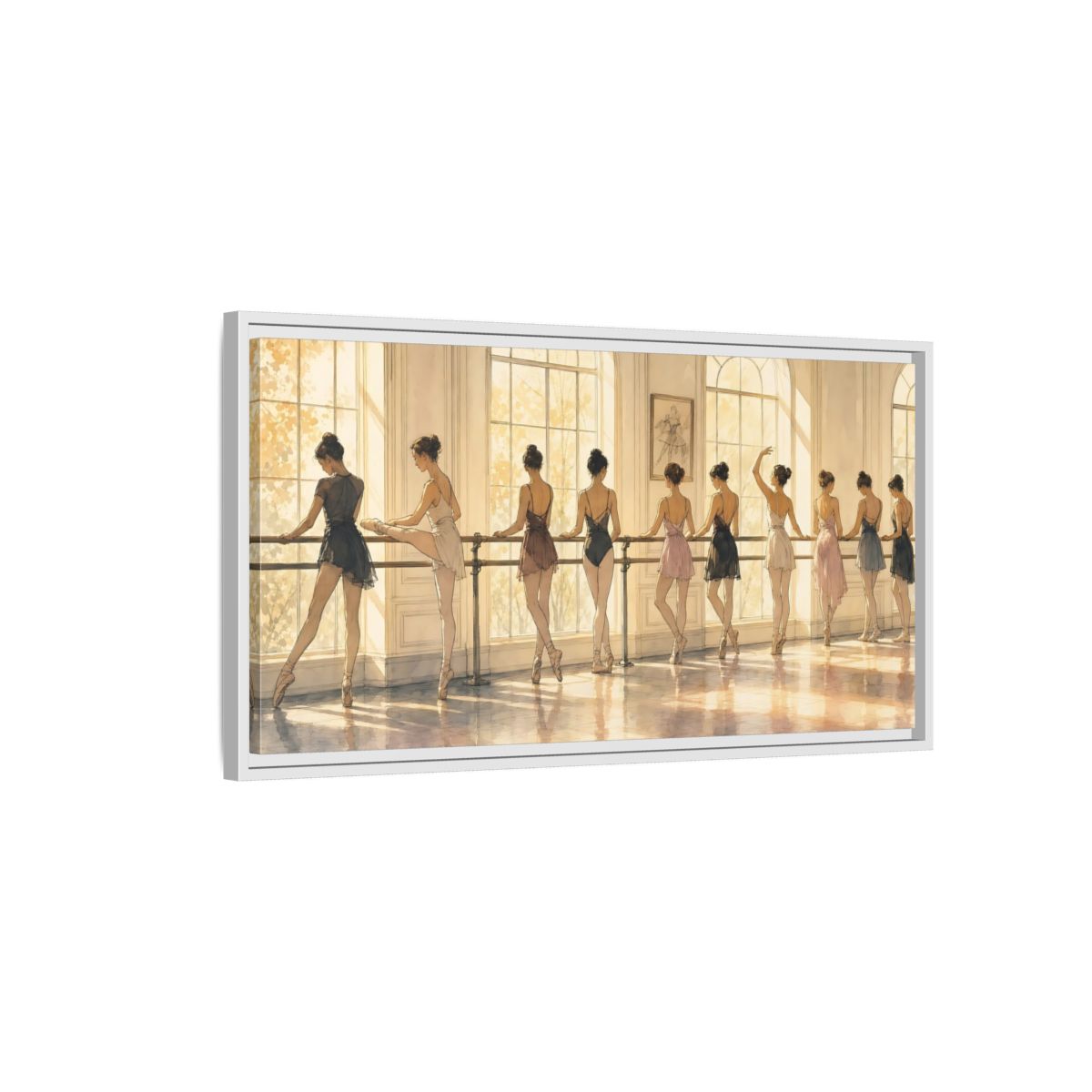 Side Mockup 1. Sunlit Ballet At The Barre shown as framed canvas print