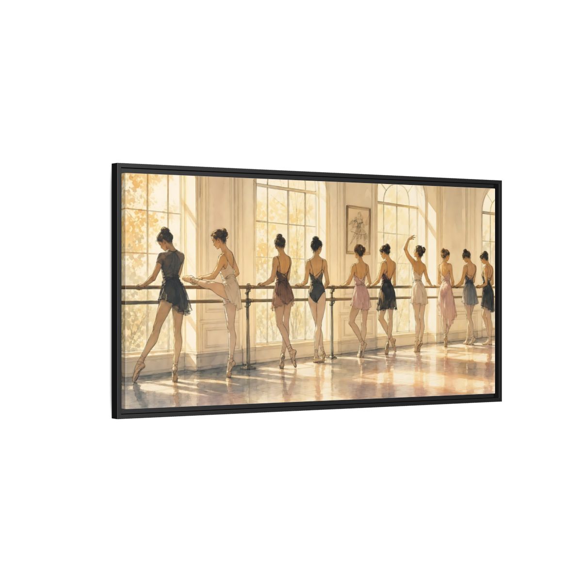 Side Mockup 5. Sunlit Ballet At The Barre shown as framed canvas print