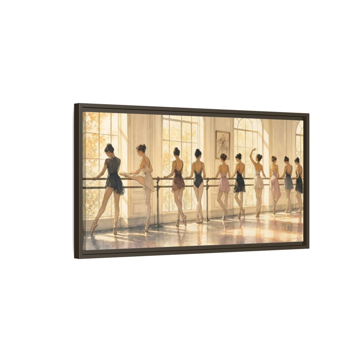 Main Mockup. Sunlit Ballet At The Barre shown as framed canvas print