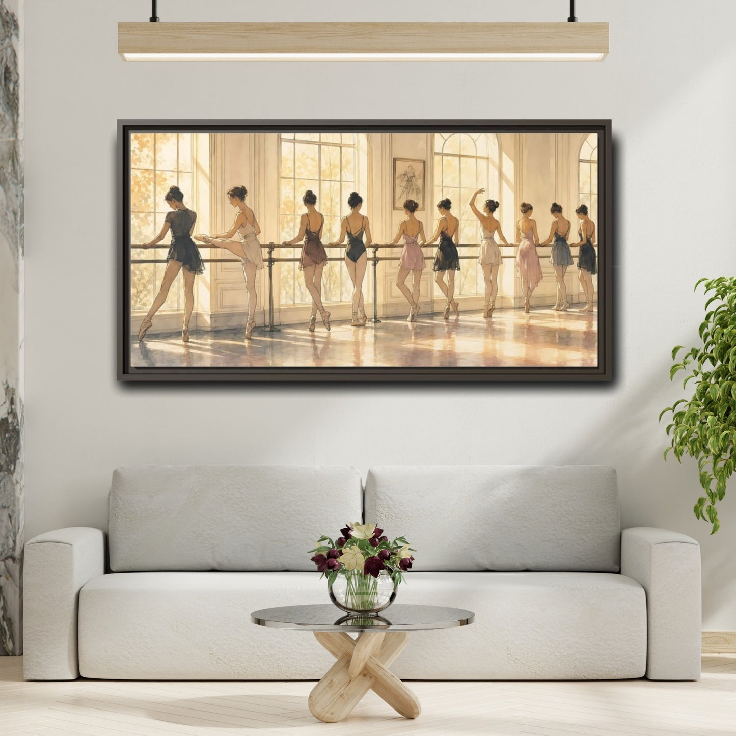 Mockup 2. Sunlit Ballet At The Barre shown as framed canvas print