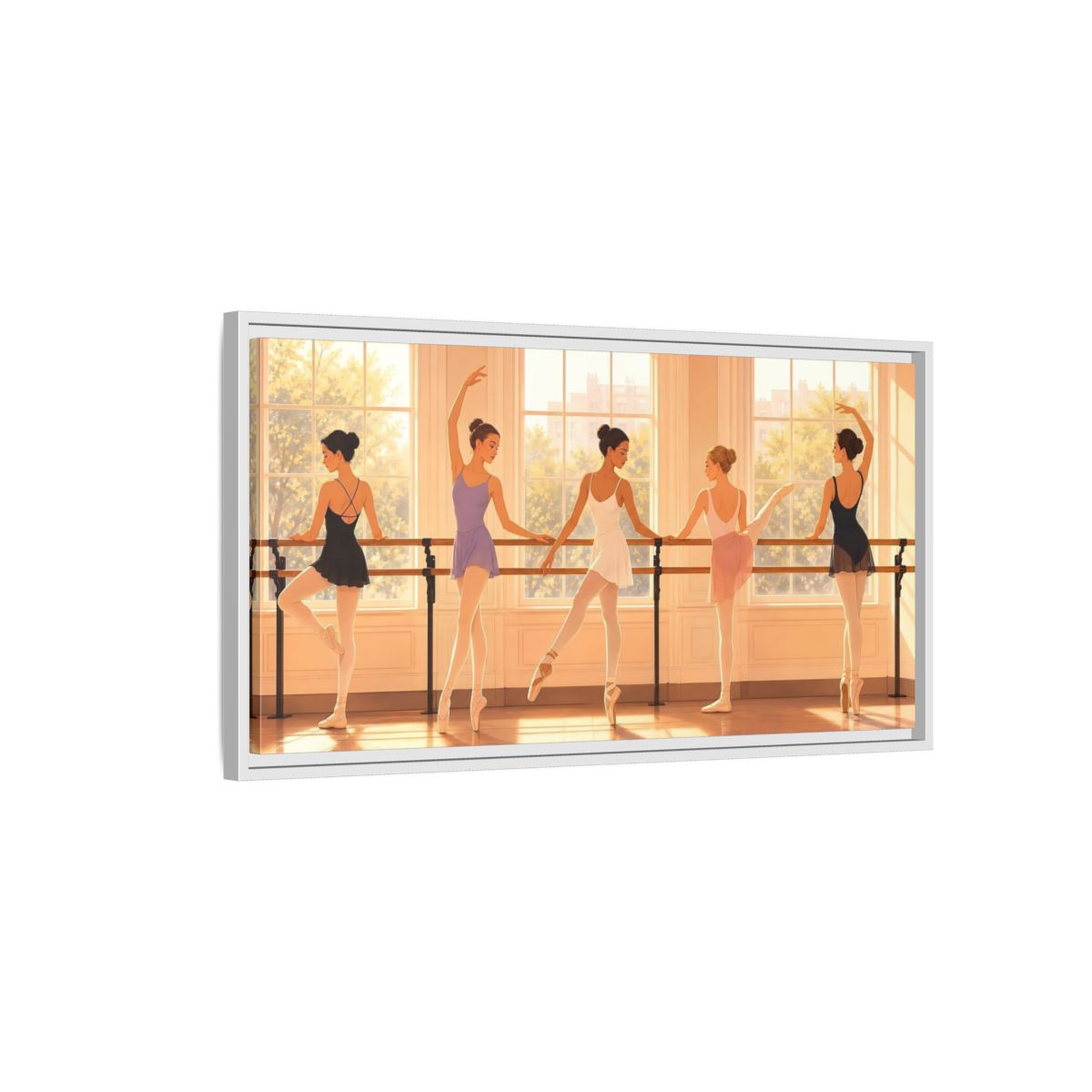 Side Mockup 1. Sunlit Ballet Class shown as framed canvas print