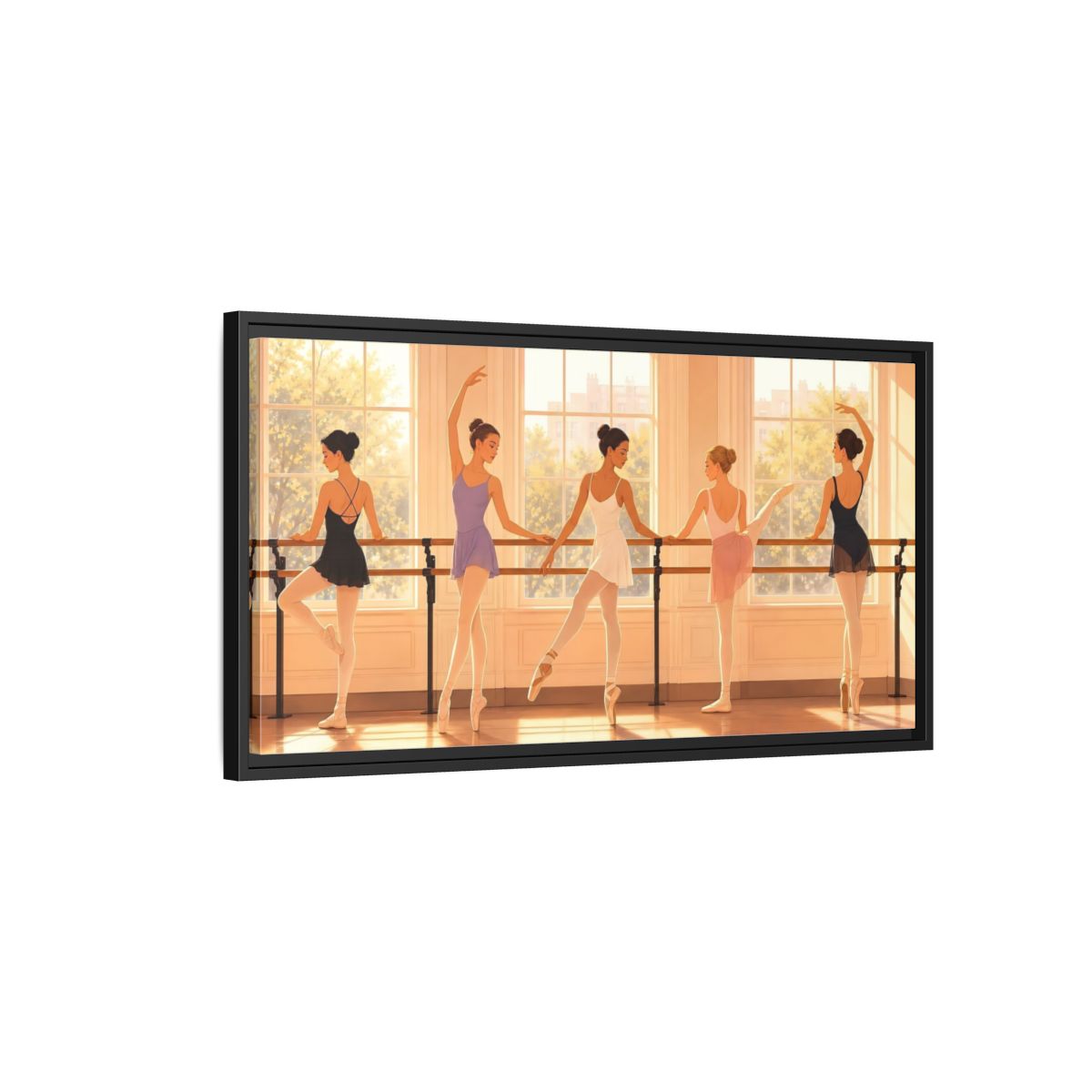 Side Mockup 2. Sunlit Ballet Class shown as framed canvas print