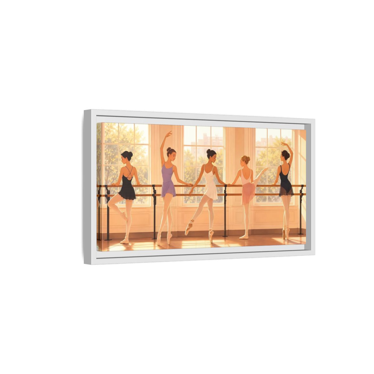 Side Mockup 6. Sunlit Ballet Class shown as framed canvas print