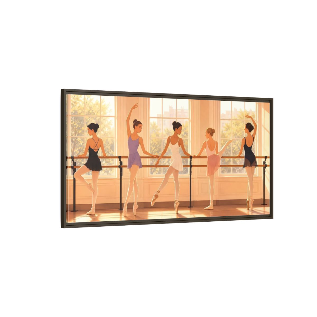 Side Mockup 4. Sunlit Ballet Class shown as framed canvas print