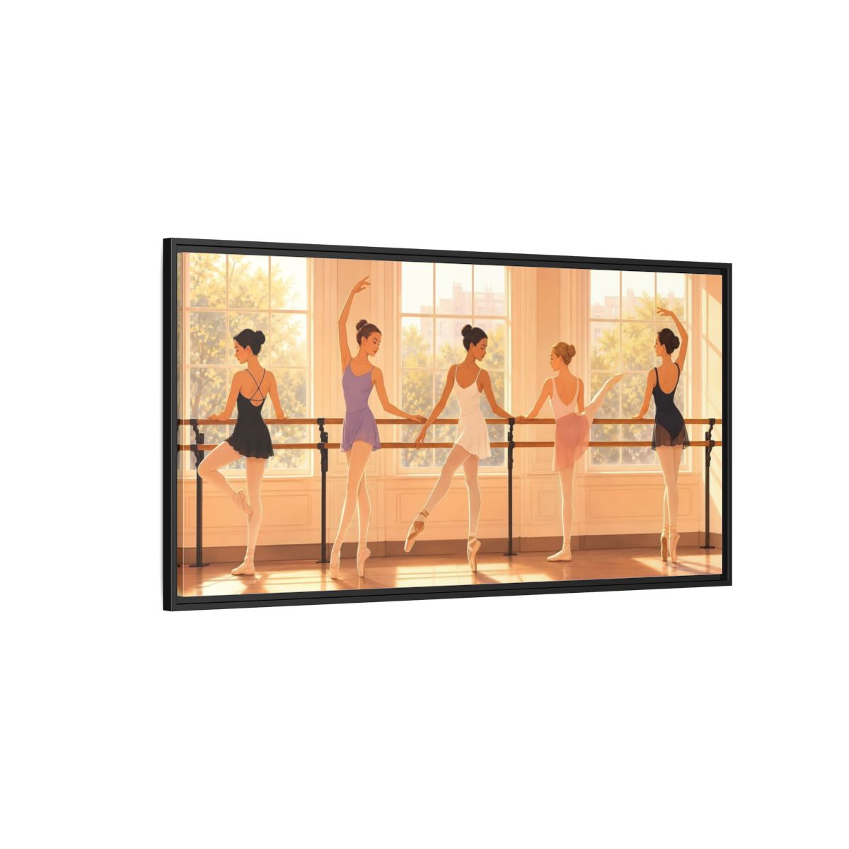 Side Mockup 5. Sunlit Ballet Class shown as framed canvas print