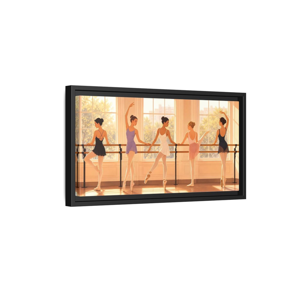 Side Mockup 8. Sunlit Ballet Class shown as framed canvas print