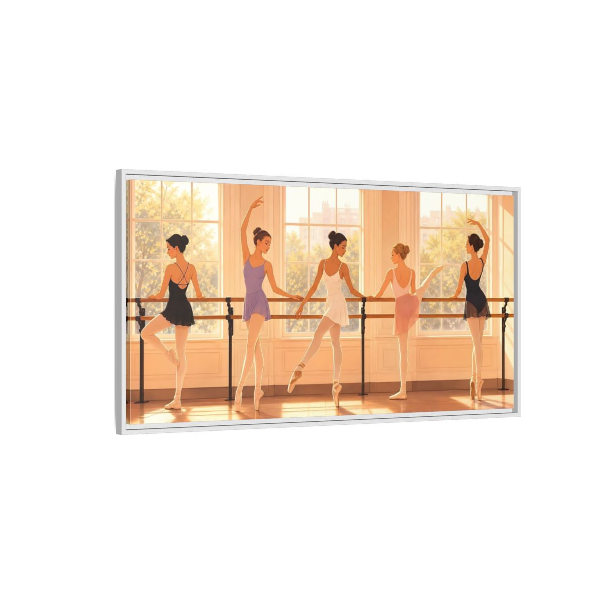 Side Mockup 3. Sunlit Ballet Class shown as framed canvas print