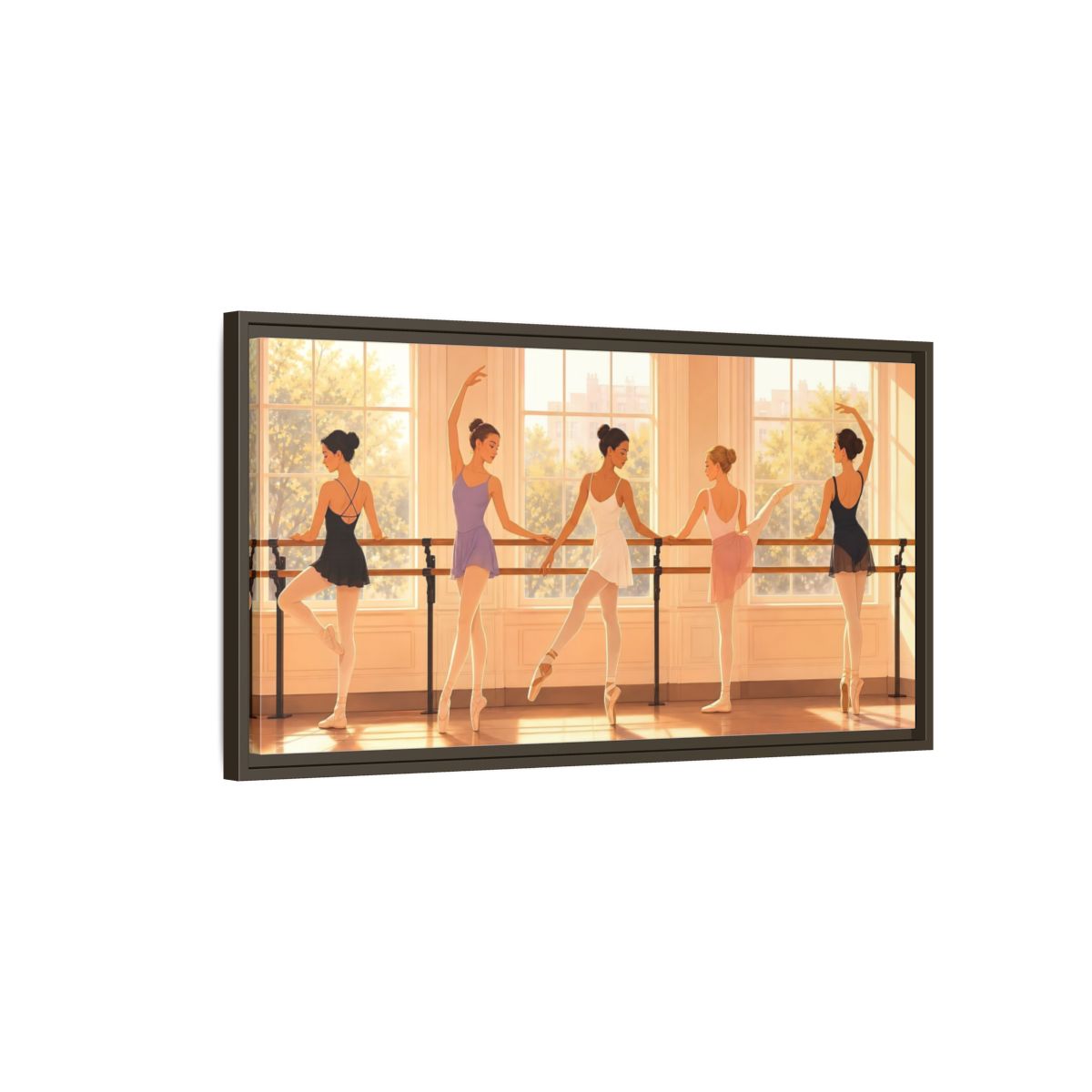 Main Mockup. Sunlit Ballet Class shown as framed canvas print