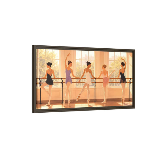 Main Mockup. Sunlit Ballet Class shown as framed canvas print