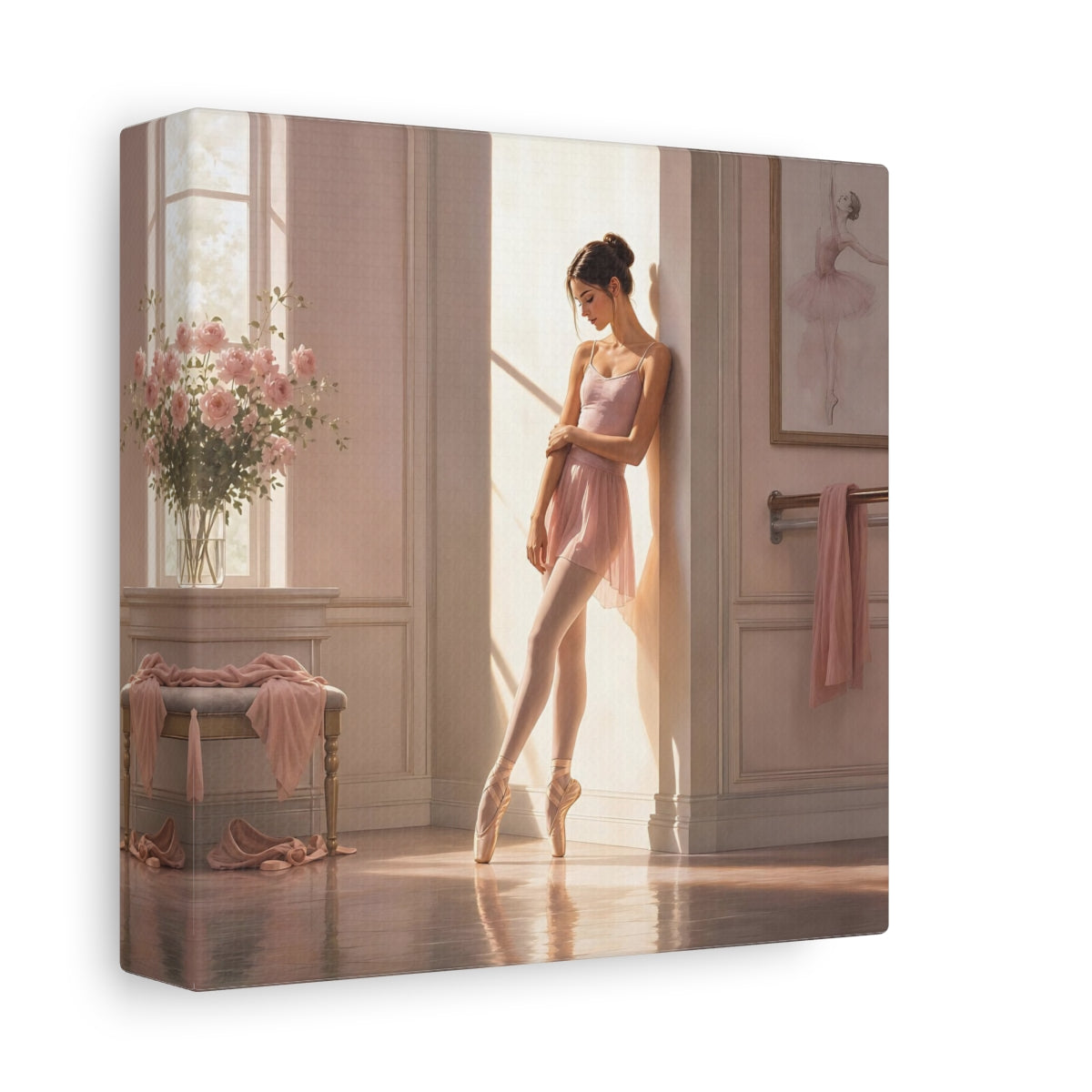 Side Mockup 2. Sunlit Ballet Dancer shown as canvas print