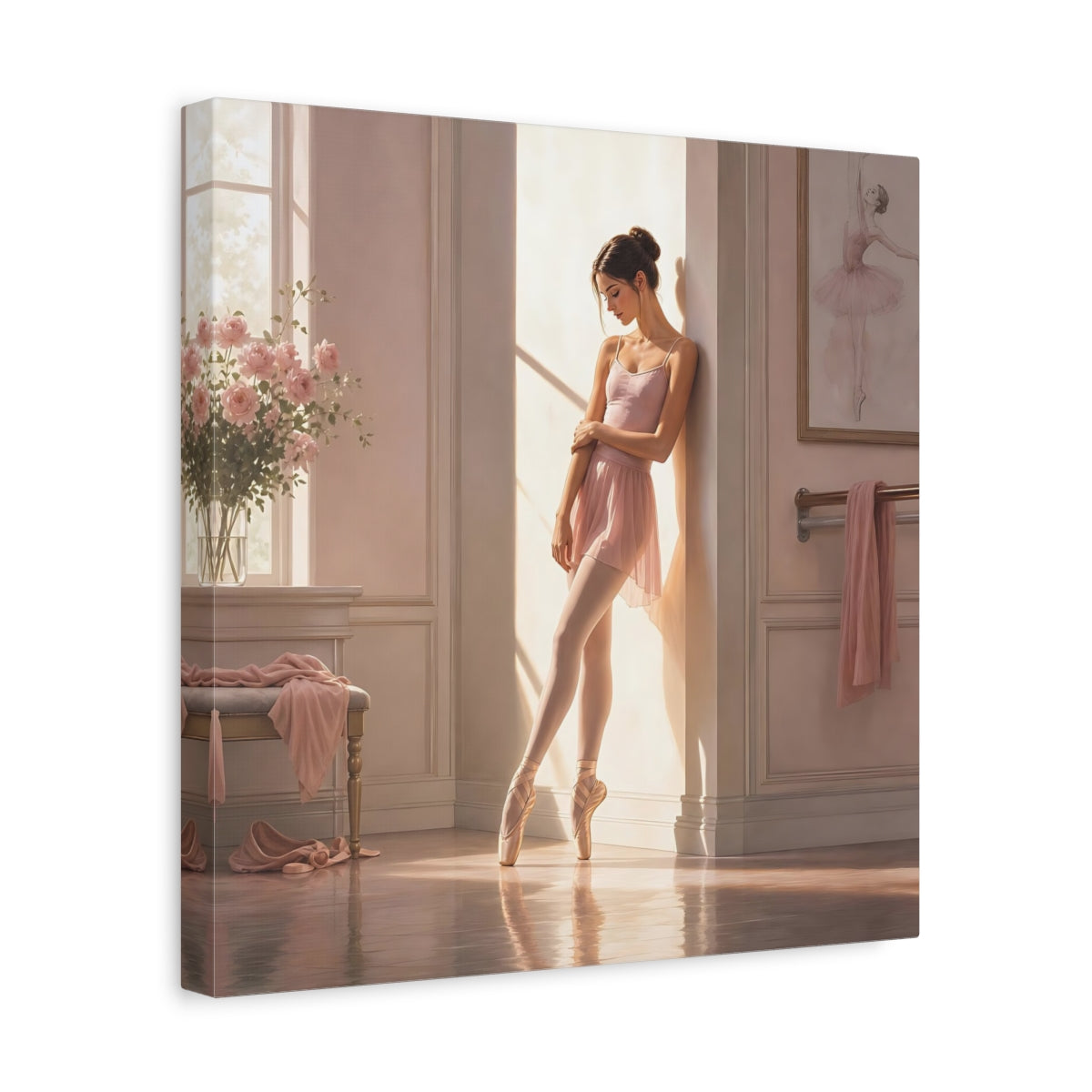 Side Mockup 7. Sunlit Ballet Dancer shown as canvas print