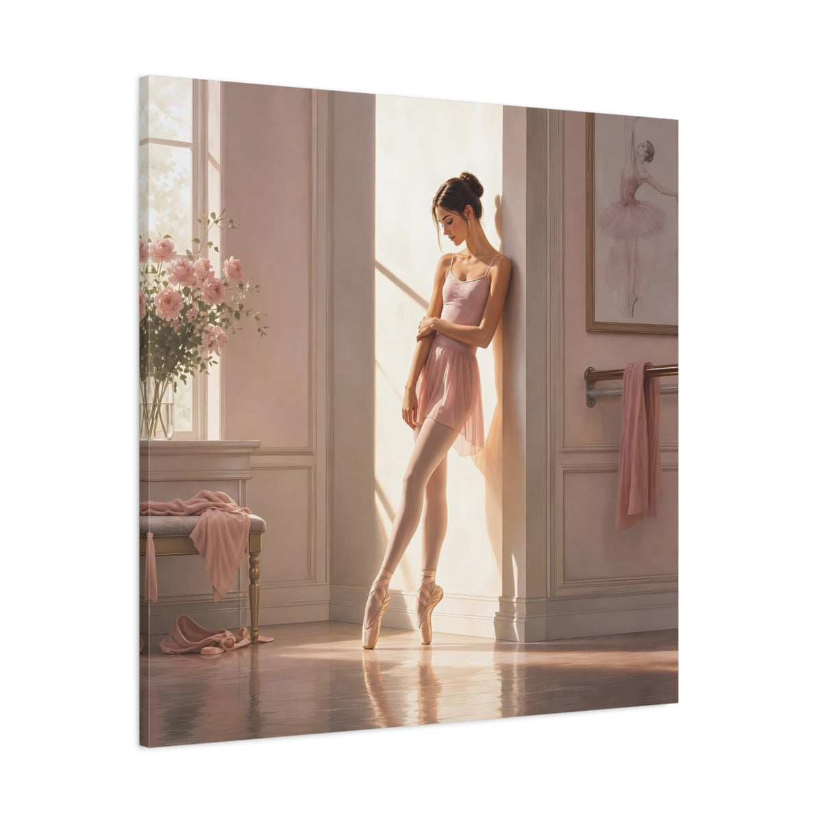 Side Mockup 1. Sunlit Ballet Dancer shown as canvas print