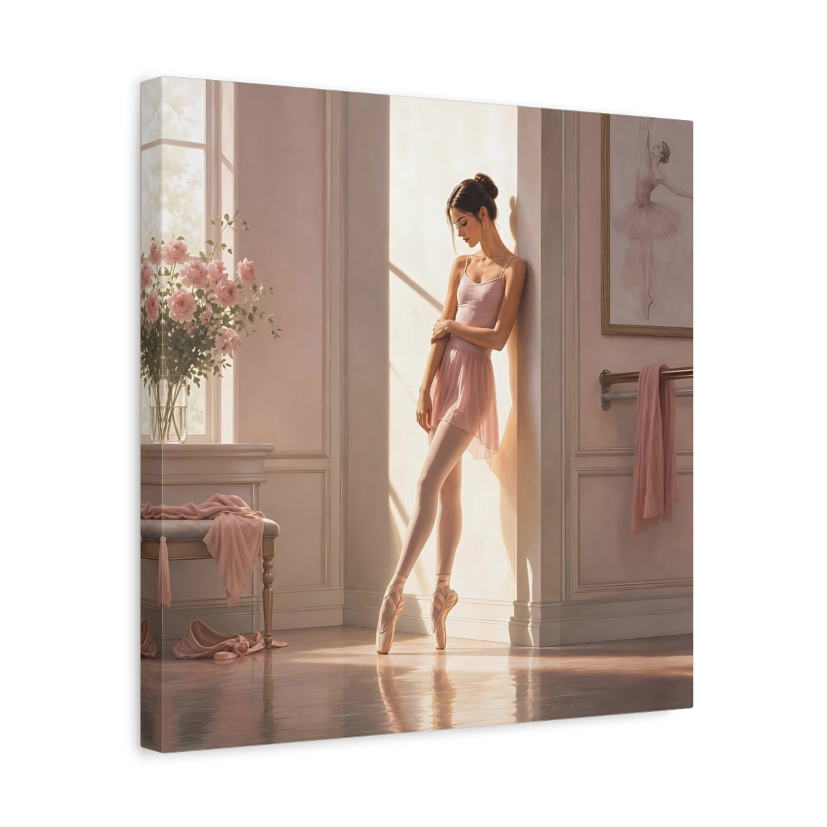 Side Mockup 6. Sunlit Ballet Dancer shown as canvas print