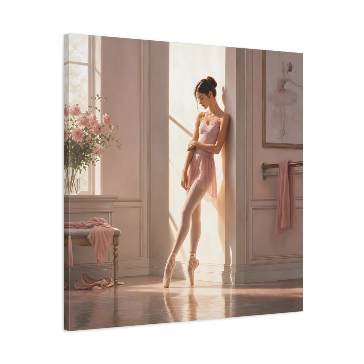 Side Mockup 3. Sunlit Ballet Dancer shown as canvas print