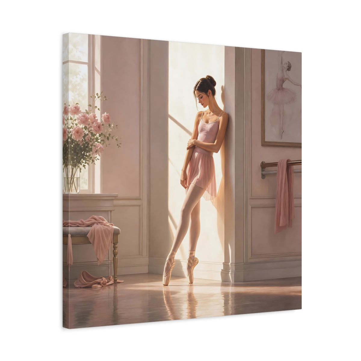 Side Mockup 4. Sunlit Ballet Dancer shown as canvas print