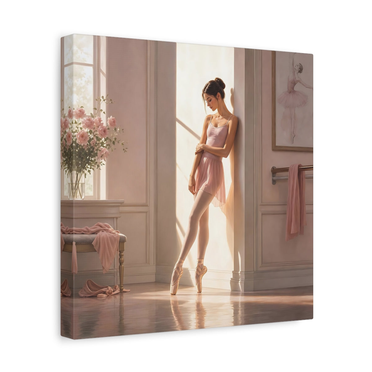 Side Mockup 8. Sunlit Ballet Dancer shown as canvas print