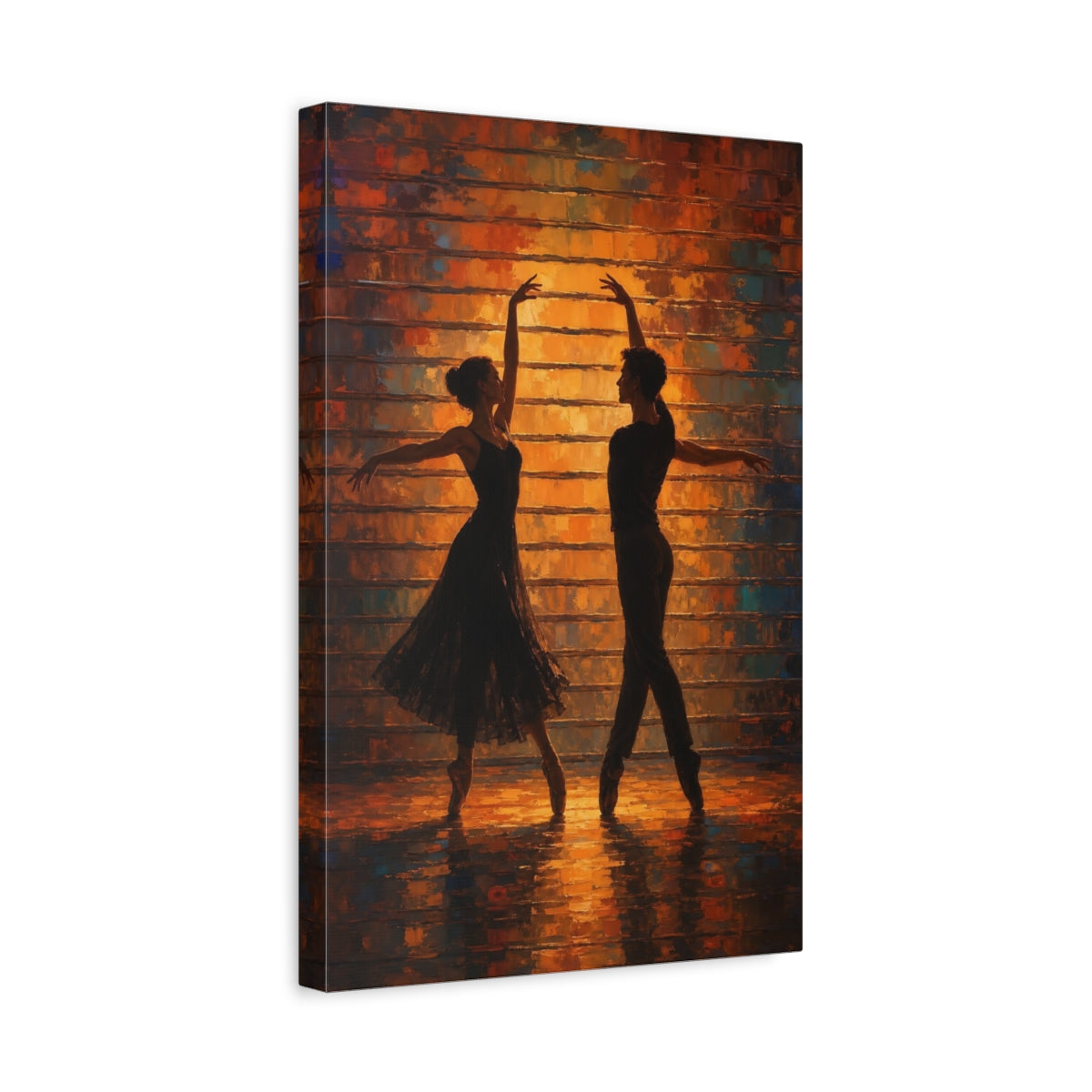 Side Mockup 4. Sunlit Ballet Duet shown as canvas print