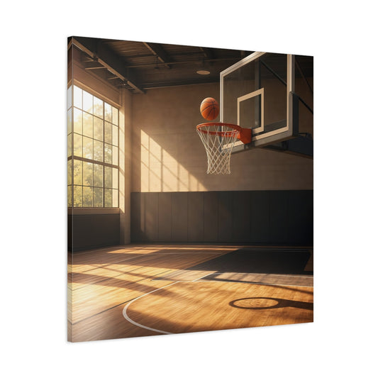 Main Mockup. Sunlit Basketball Hoop shown as canvas print