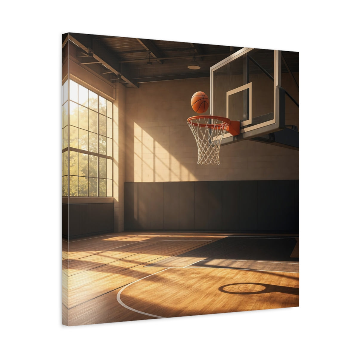 Side Mockup 4. Sunlit Basketball Hoop shown as canvas print