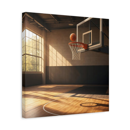 Side Mockup 6. Sunlit Basketball Hoop shown as canvas print