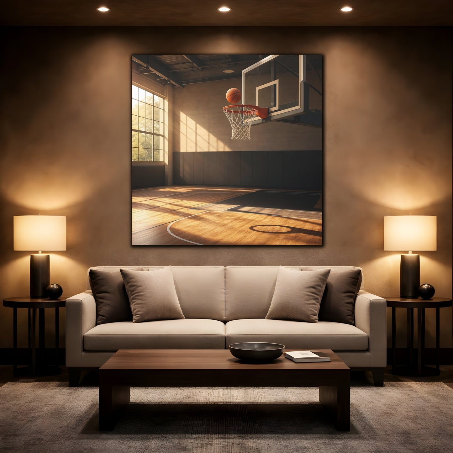 Mockup 2. Sunlit Basketball Hoop shown as canvas print