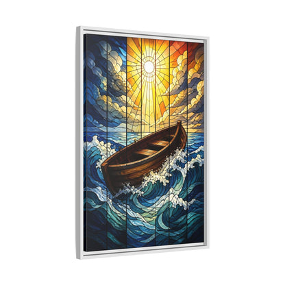 Side Mockup 10. Sunlit Boat Motivation shown as framed canvas print
