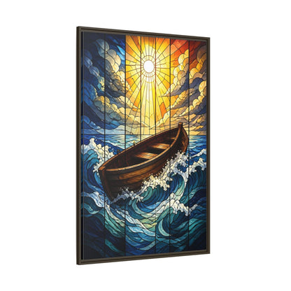 Side Mockup 8. Sunlit Boat Motivation shown as framed canvas print