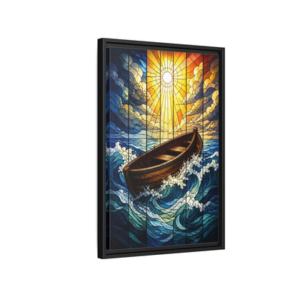 Side Mockup 3. Sunlit Boat Motivation shown as framed canvas print