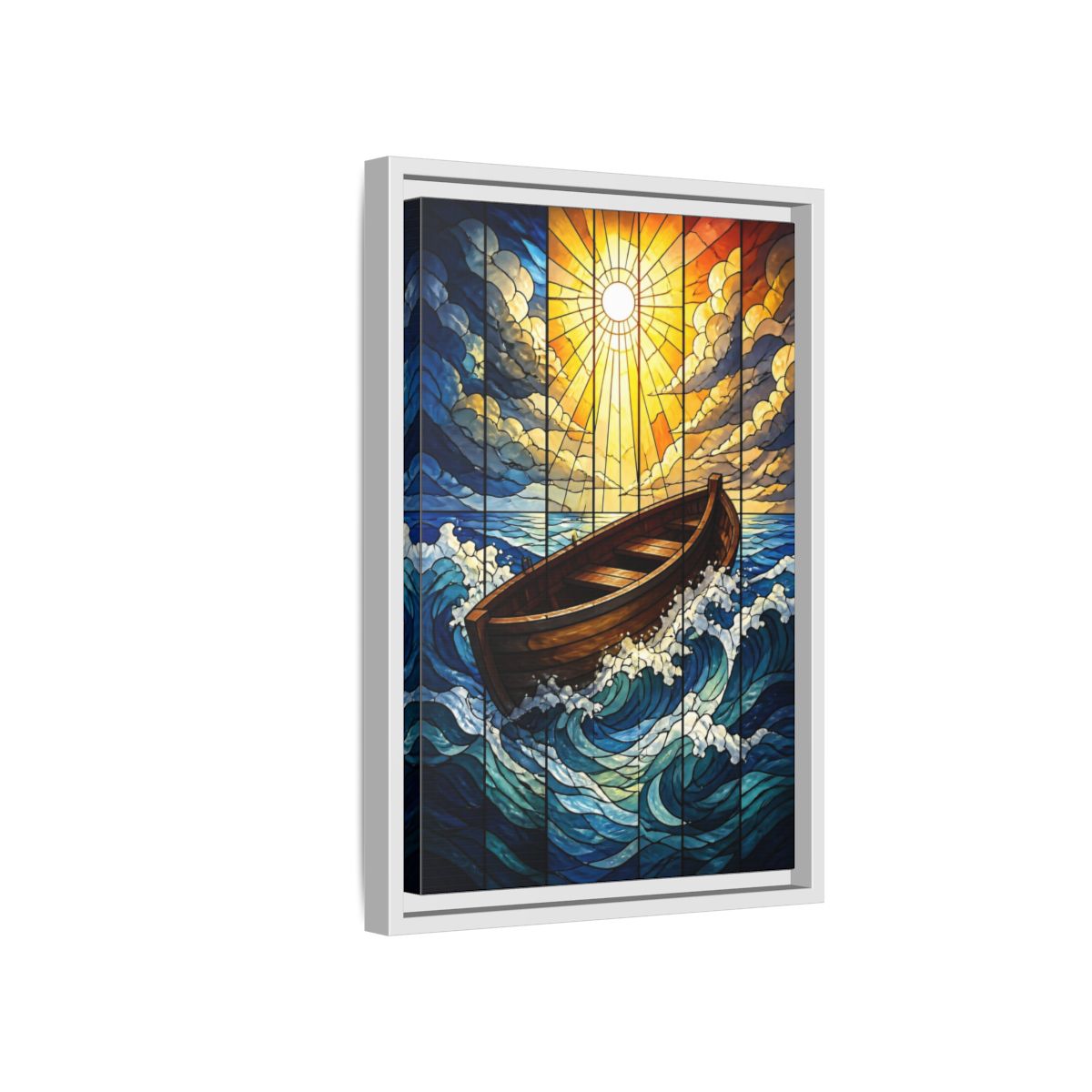 Side Mockup 4. Sunlit Boat Motivation shown as framed canvas print